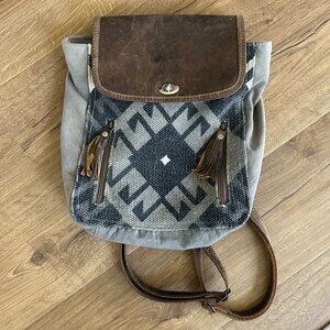 Myra Bag Backpack Canvas and Worn Soft Leather with Inner Zipper and Pockets